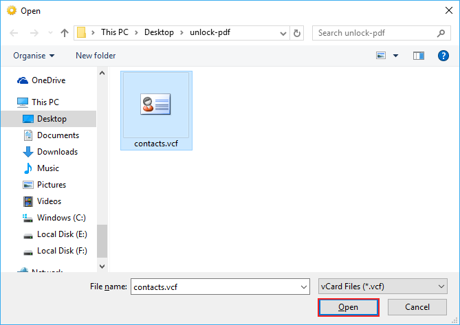 vcard file open